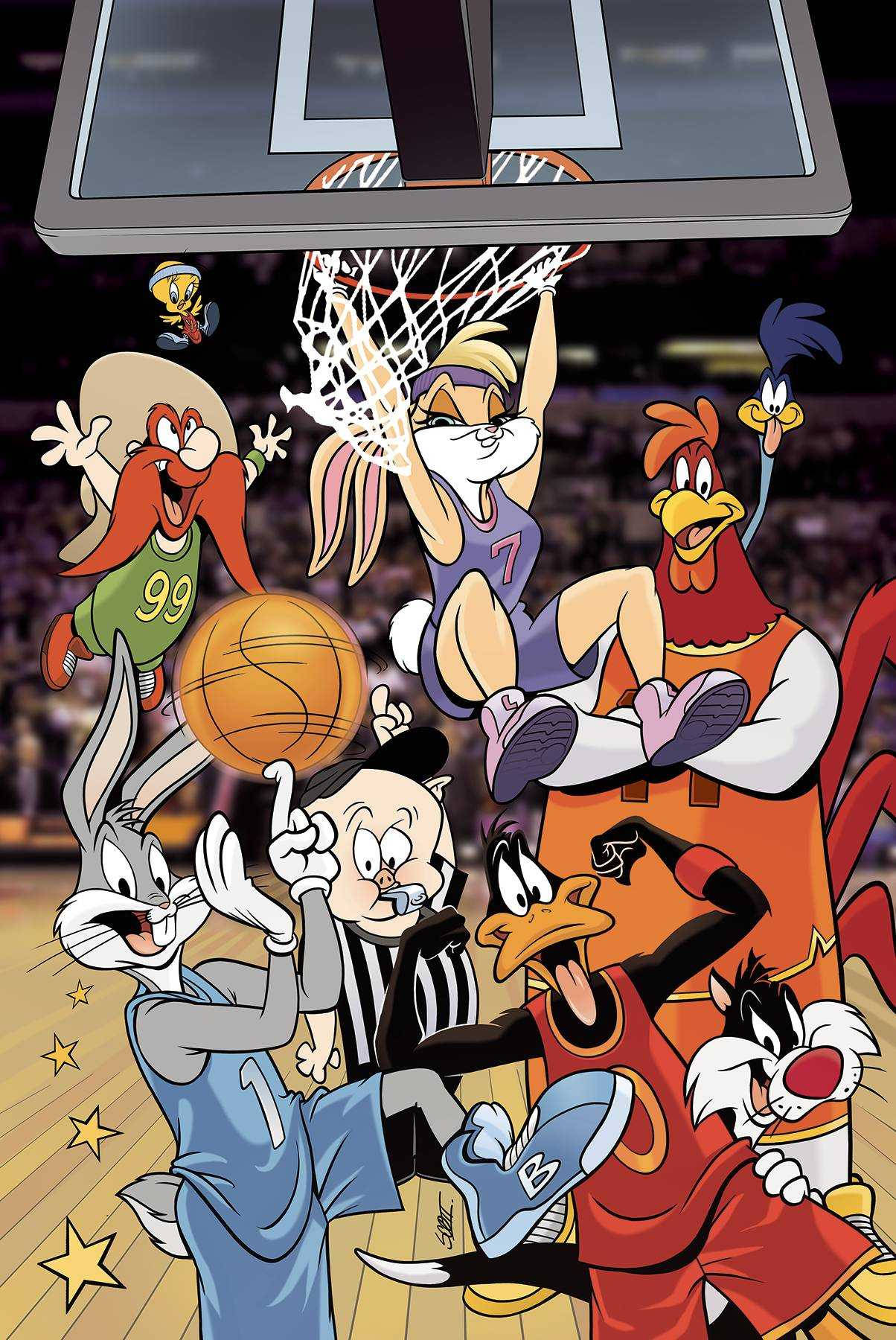 Space Jam Characters Basketball Court Background