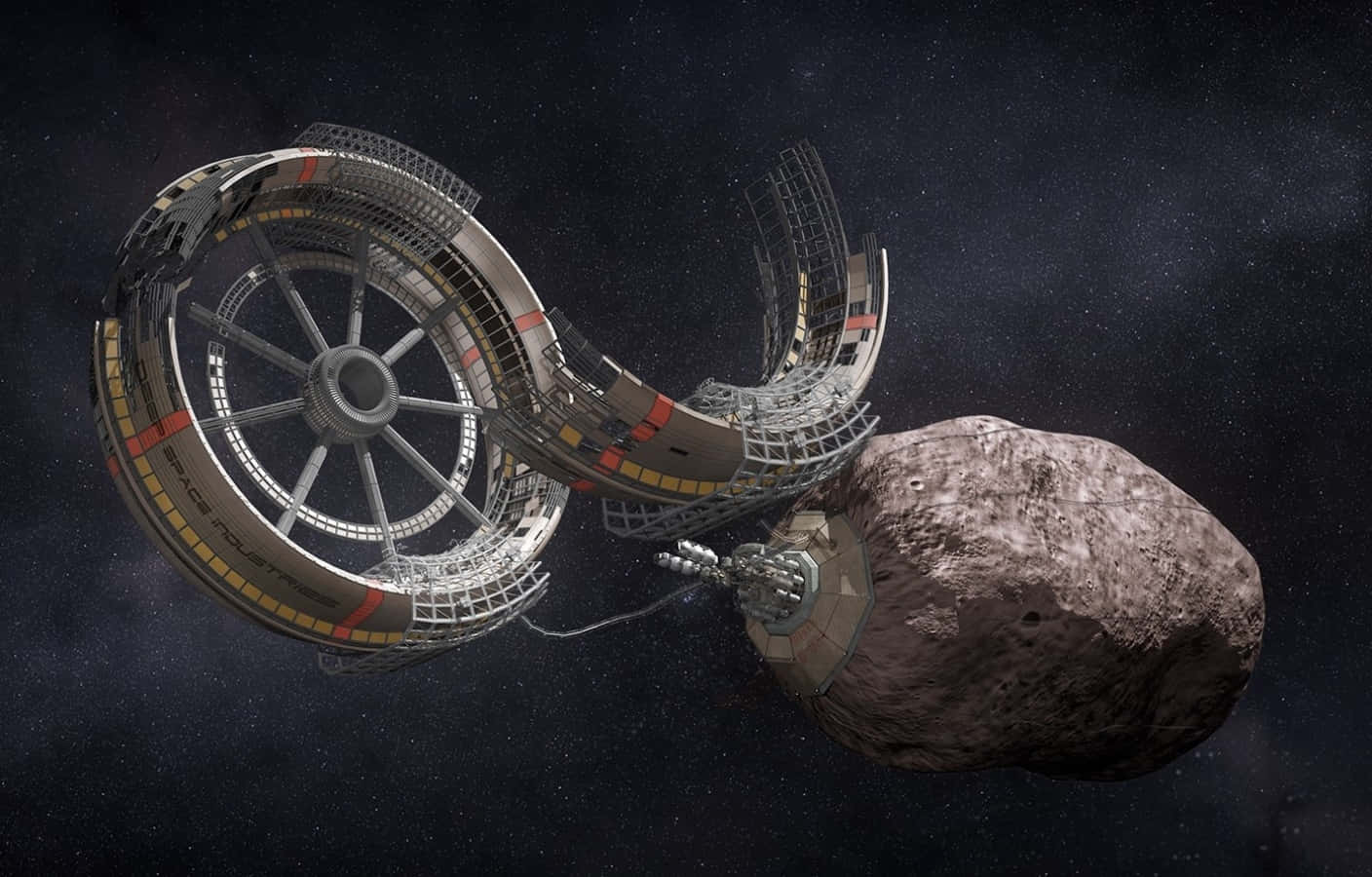 Futuristic Space Mining on an Asteroid Wallpaper