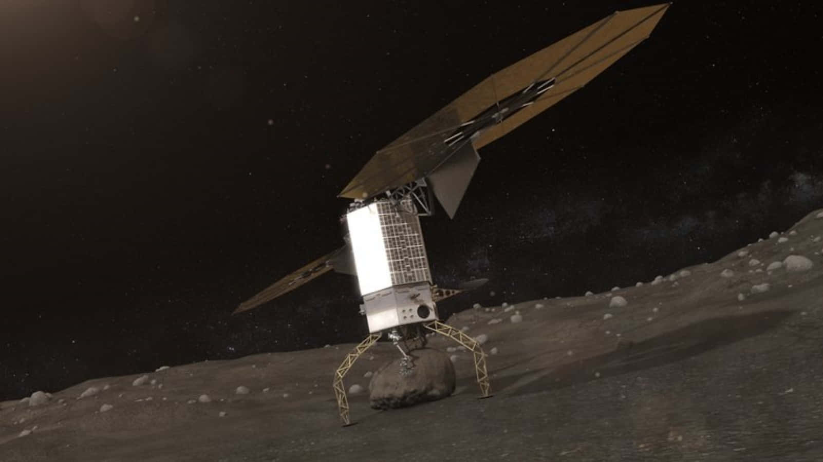 A futuristic space mining operation on an asteroid Wallpaper