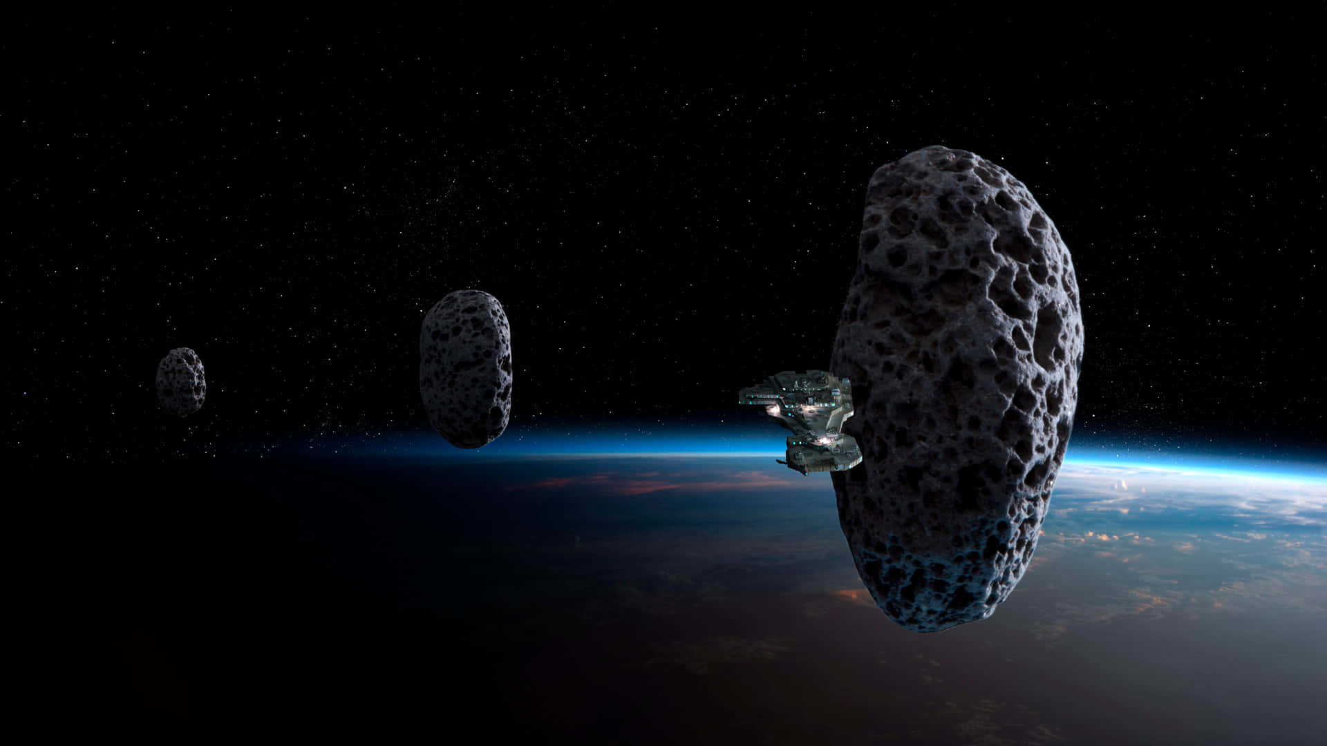 Futuristic Space Mining Operation Wallpaper