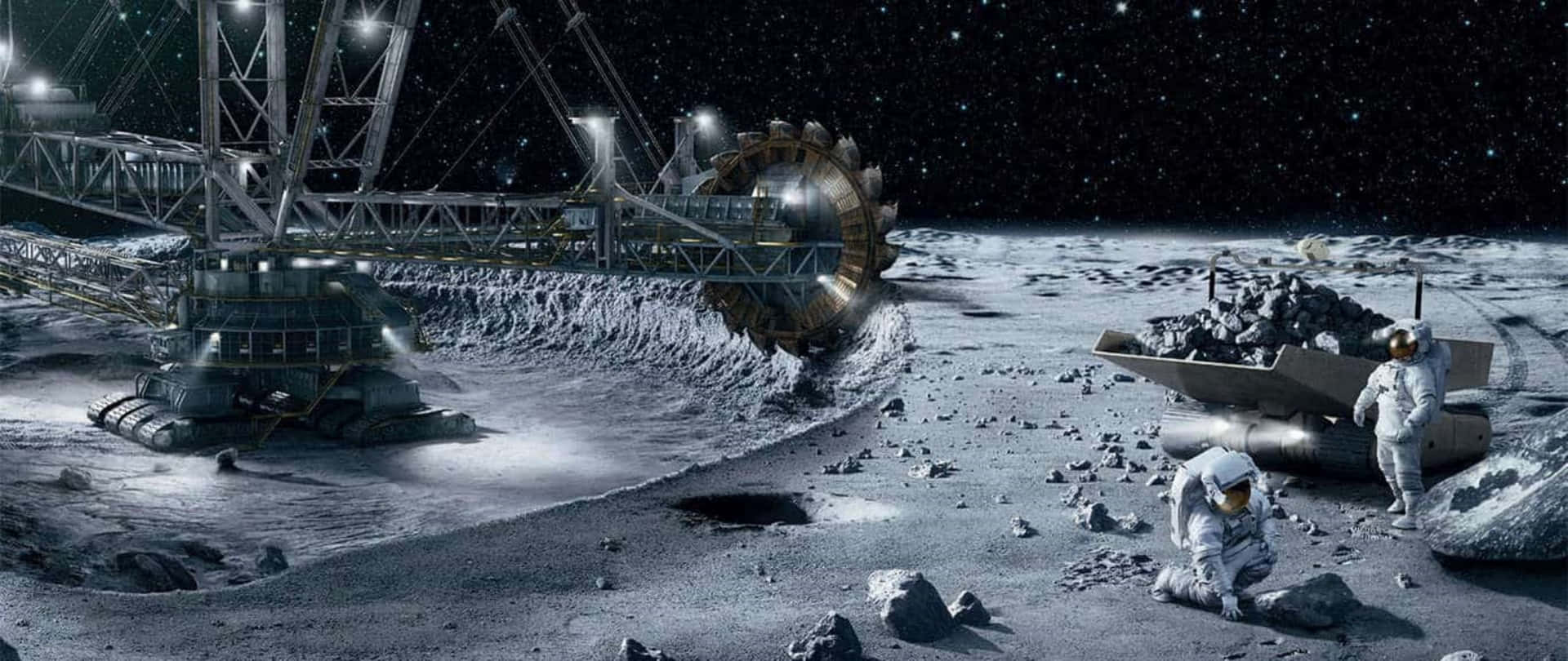 Excavator in Space: Unearthing the Future of Mining Wallpaper