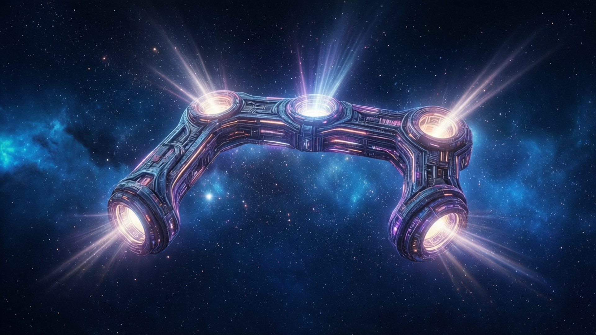 Sci-fi-pidike leijuu avaruudessa sumun ja tähtien kanssa.