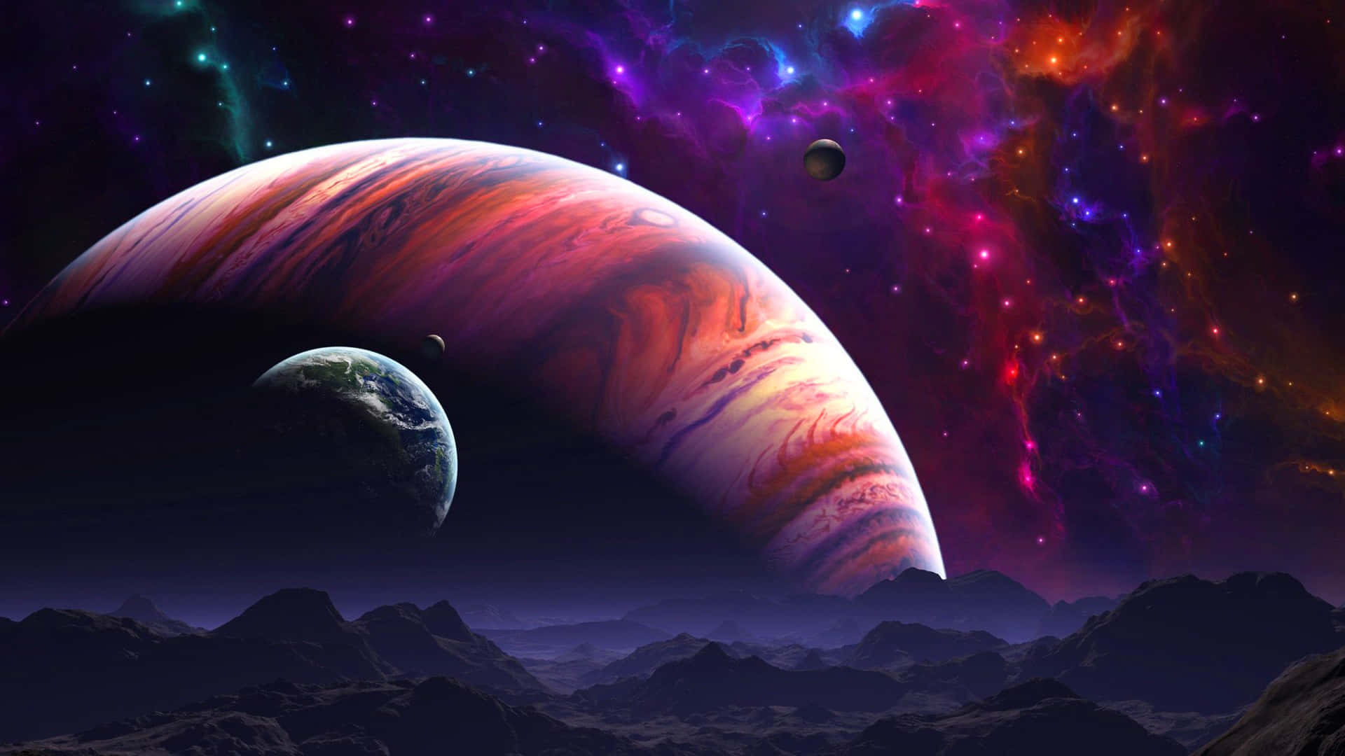 A Colorful Space Scene With Planets And Stars Wallpaper