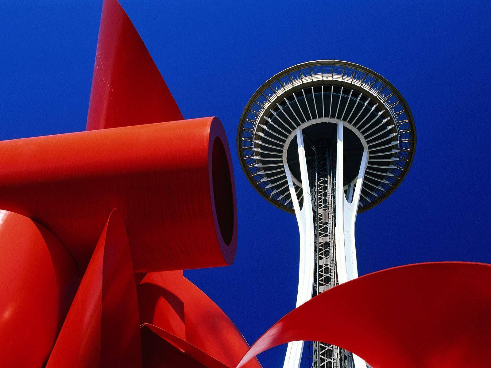 Space Needle Red Sculpture Wallpaper