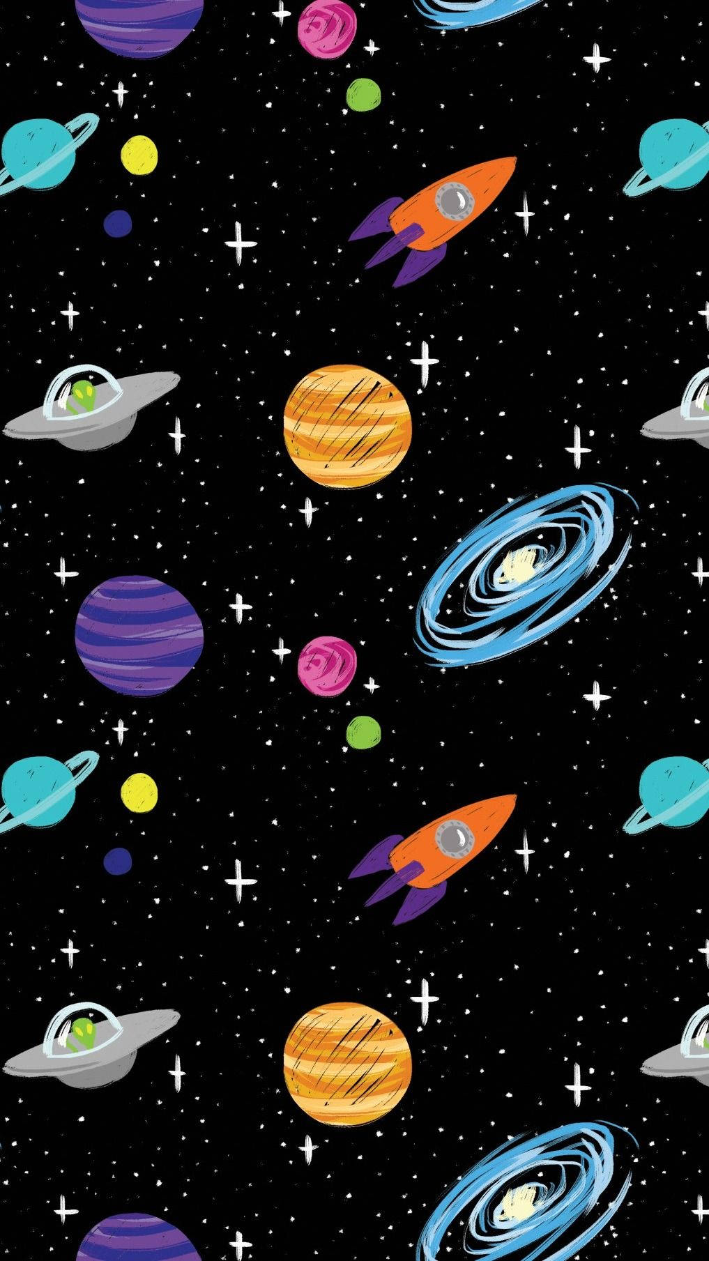 Space Planets Doodle Pattern Wallpaper