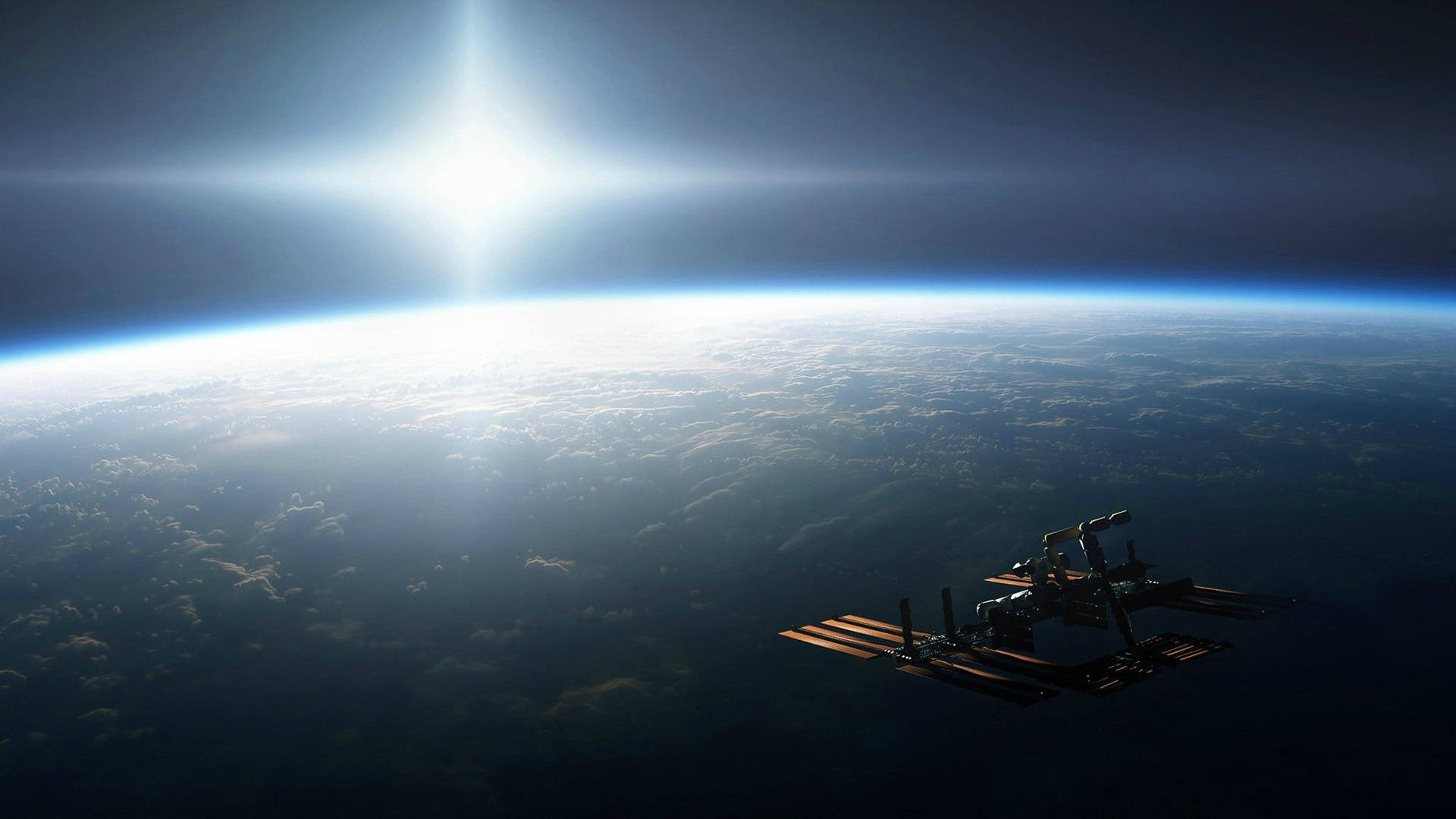A space satellite hovering over the surface of Earth Wallpaper