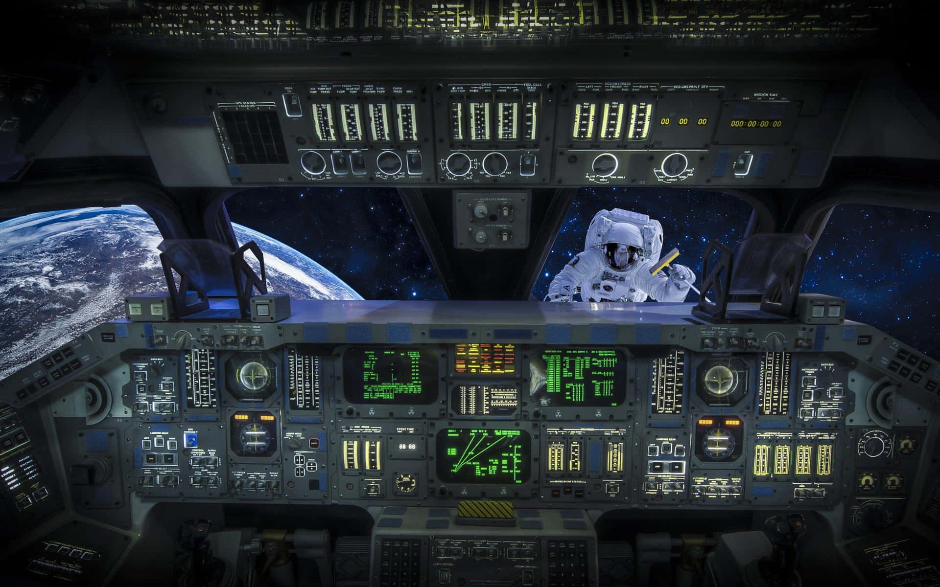 Space_ Shuttle_ Cockpit_ View_with_ Astronaut Wallpaper
