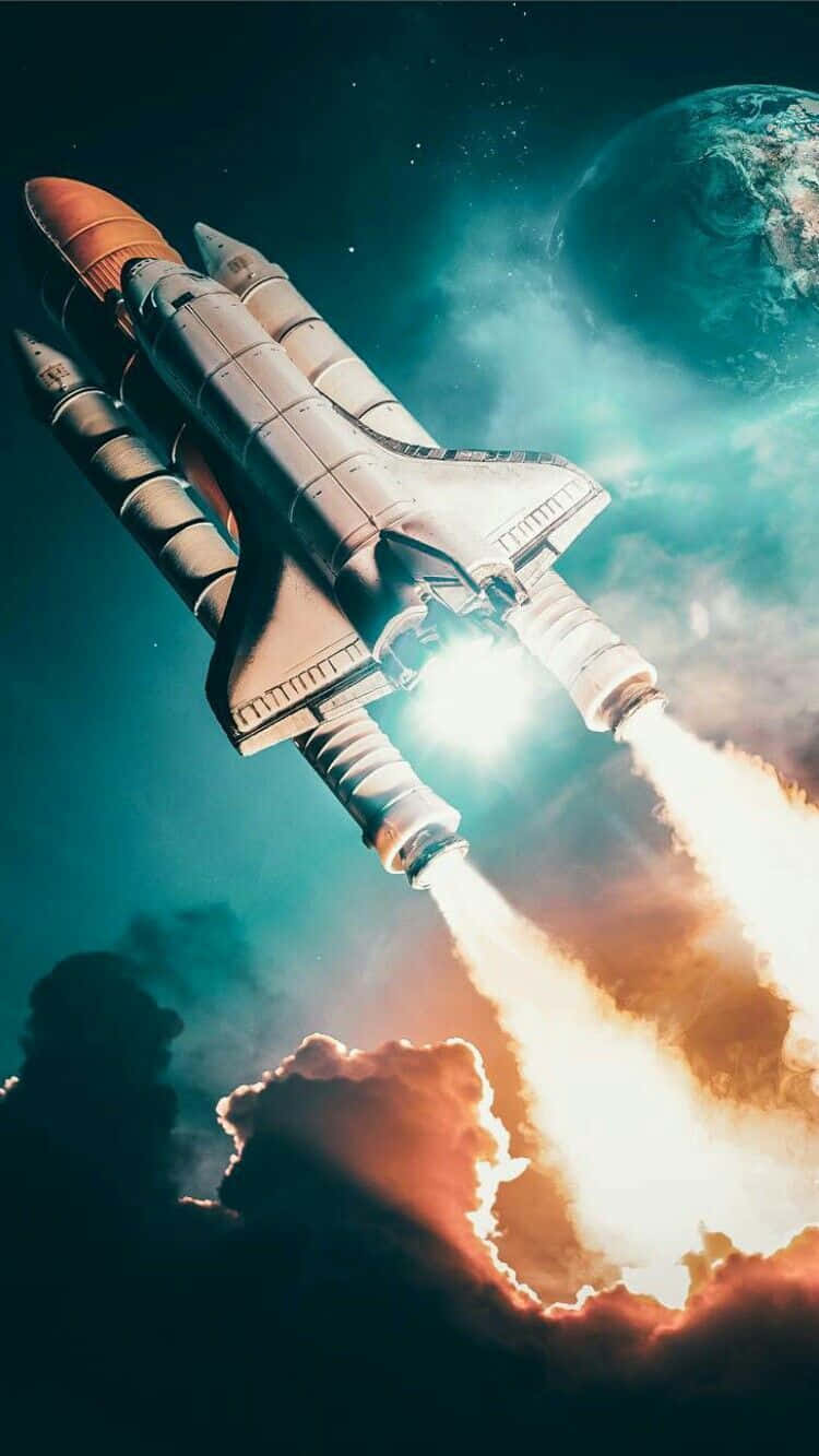 Rumfærge Blå Himmel Udflugt: En imponerende naturoplevelse med det klassiske Space Shuttle Blå himmel motiv. Wallpaper