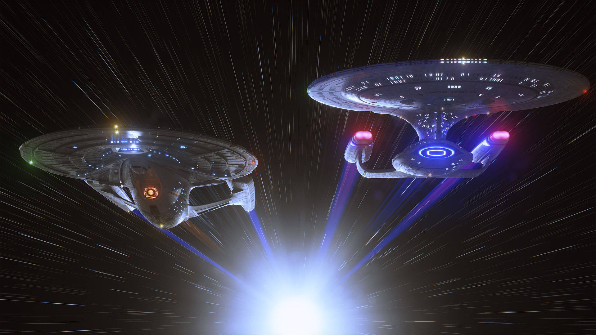 Stunning wallpaper of space travel of Star Trek ships in outer space