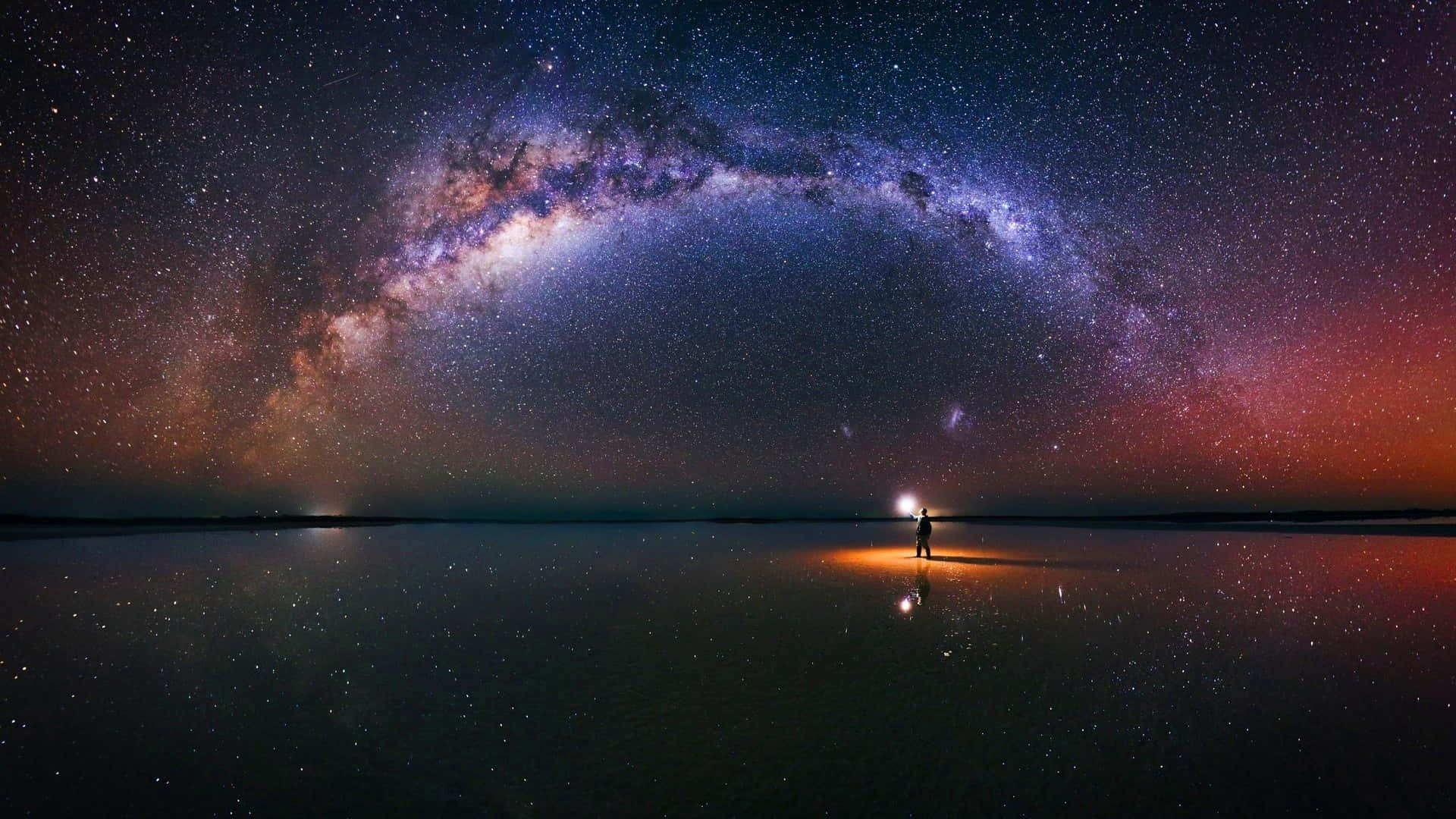 Hintergrundbildmit Weltraumsternen Und Der Milchstraße Über Einer Salzwüste