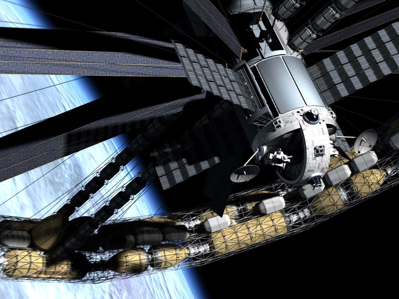 Futuristic Space Station Soaring Through Outer Space Wallpaper