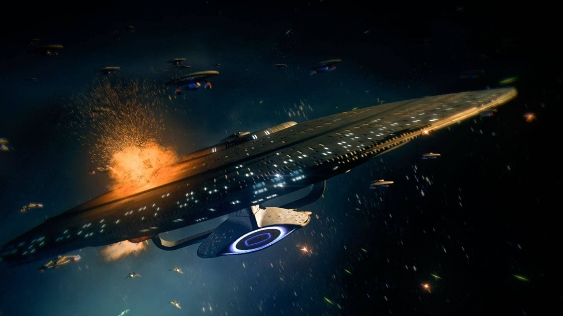 Battle of Star Trek ships in outer space wallpaper. 