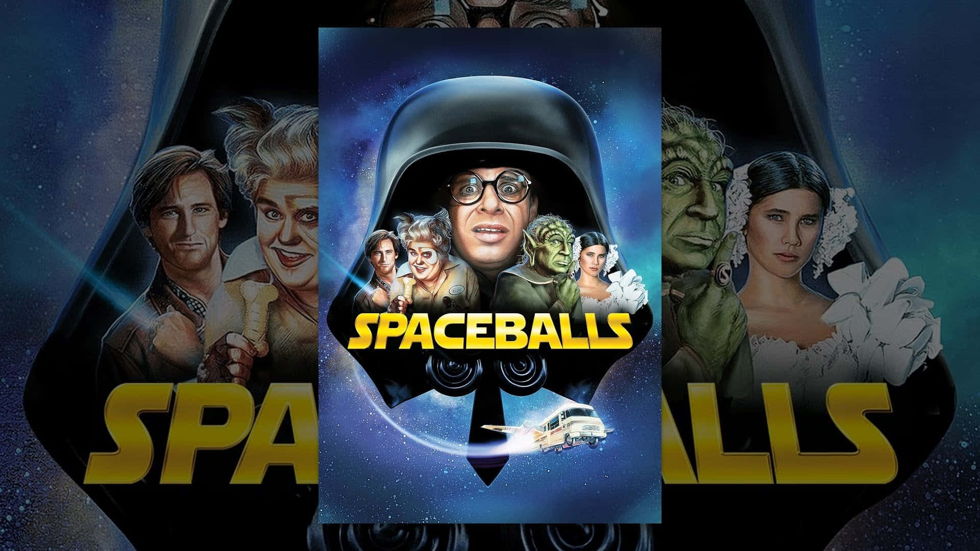 Spaceballsun Poster Del Film Con Un Gruppo Di Personaggi Sfondo