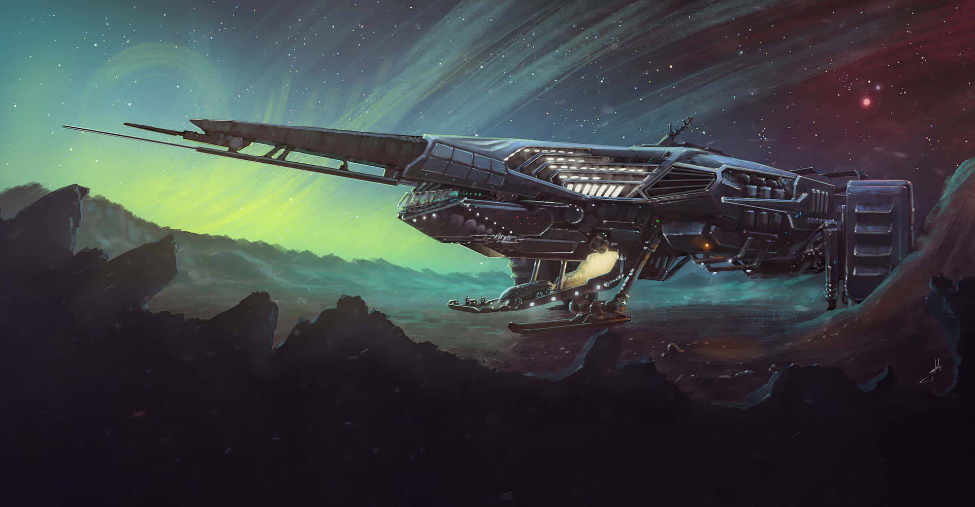 Advanced Spaceship Cruising Through Interstellar Space Wallpaper