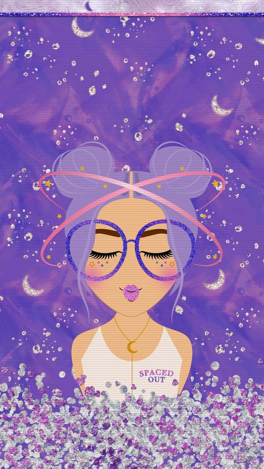Spaced Out Glitter Girl Illustration Wallpaper