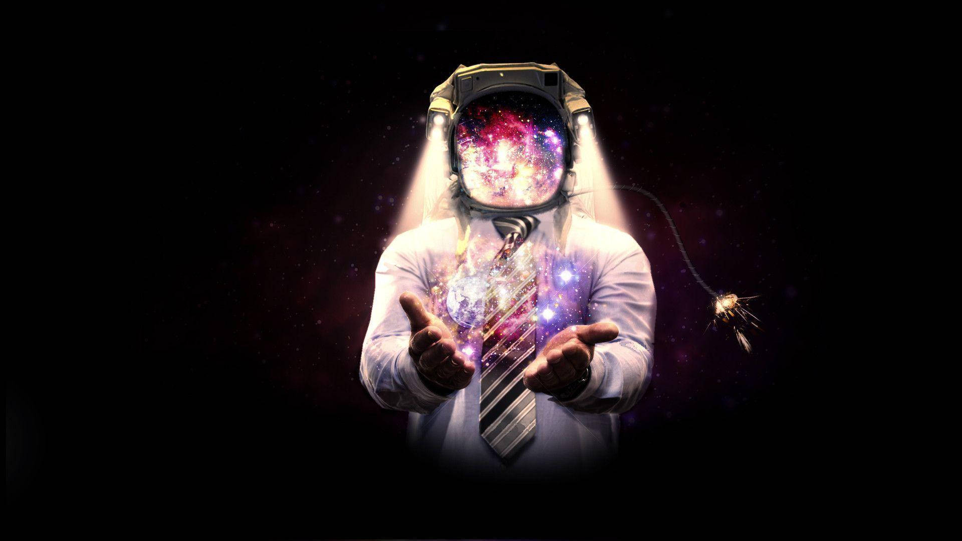 Spaceman Holding A Multicolored Void Wallpaper