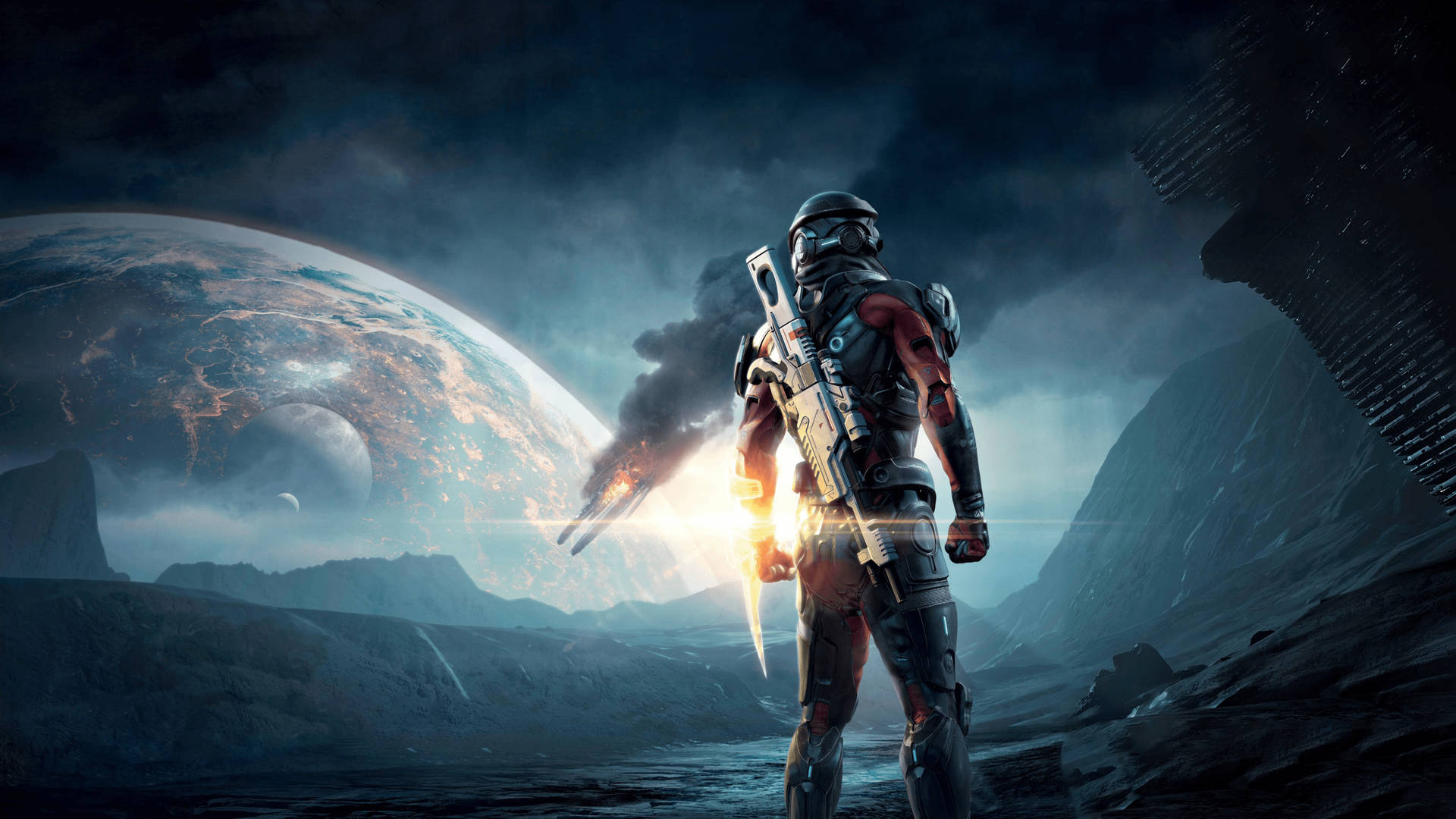 Spaceship Crashing In Mass Effect 4K Wallpaper