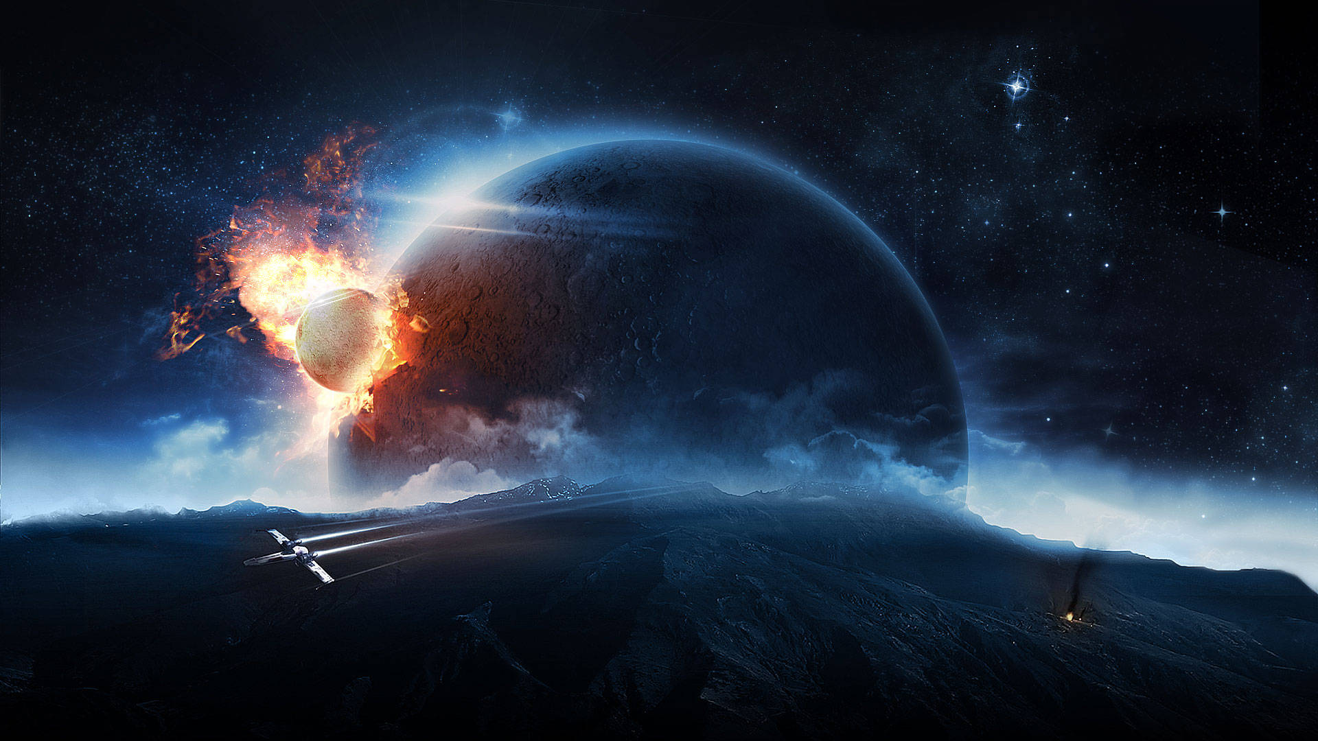 Spaceship Destroyed Planet Wallpaper