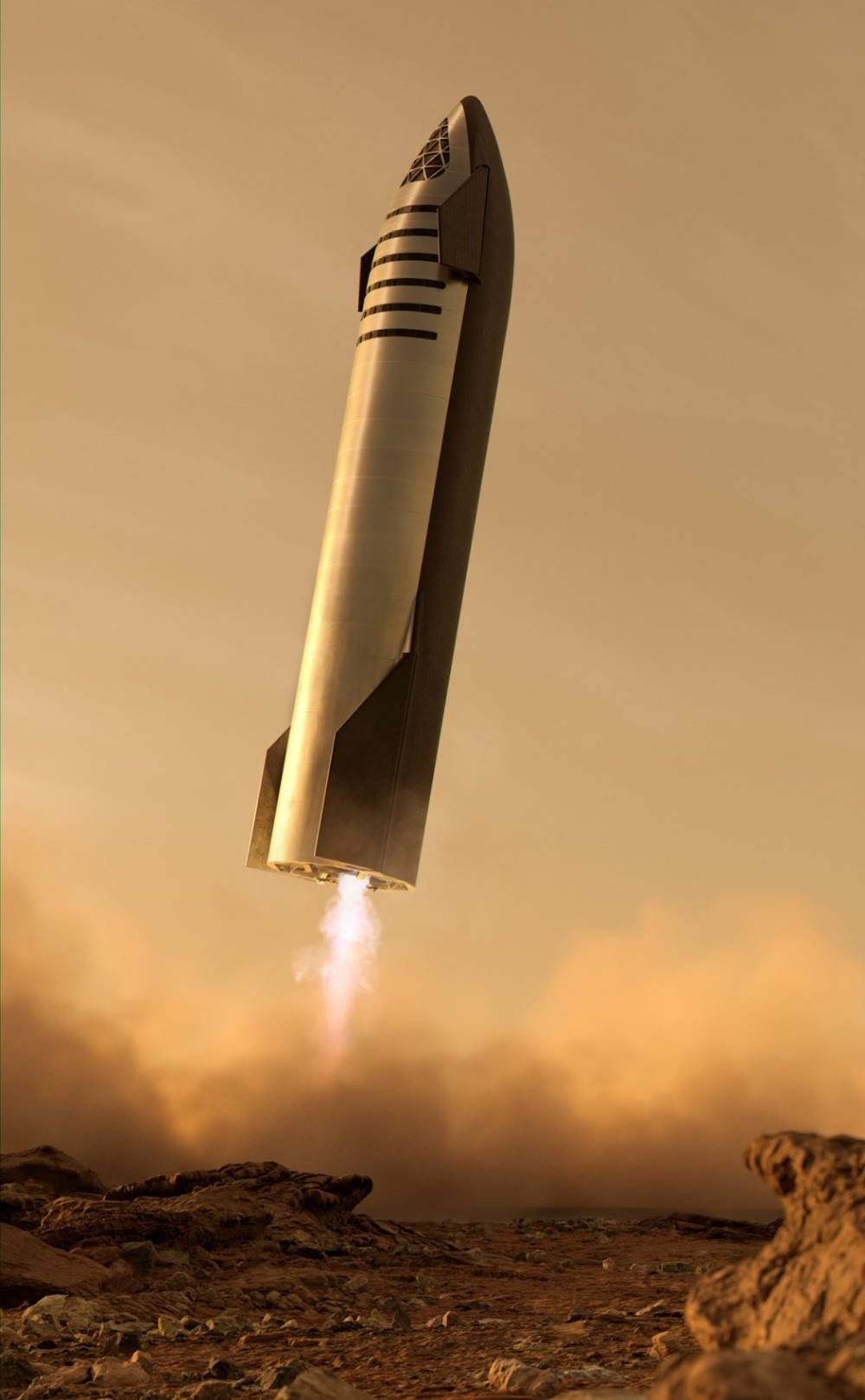 Tripulaciónde Spacex Starship Aterrizando En Marte. Fondo de pantalla