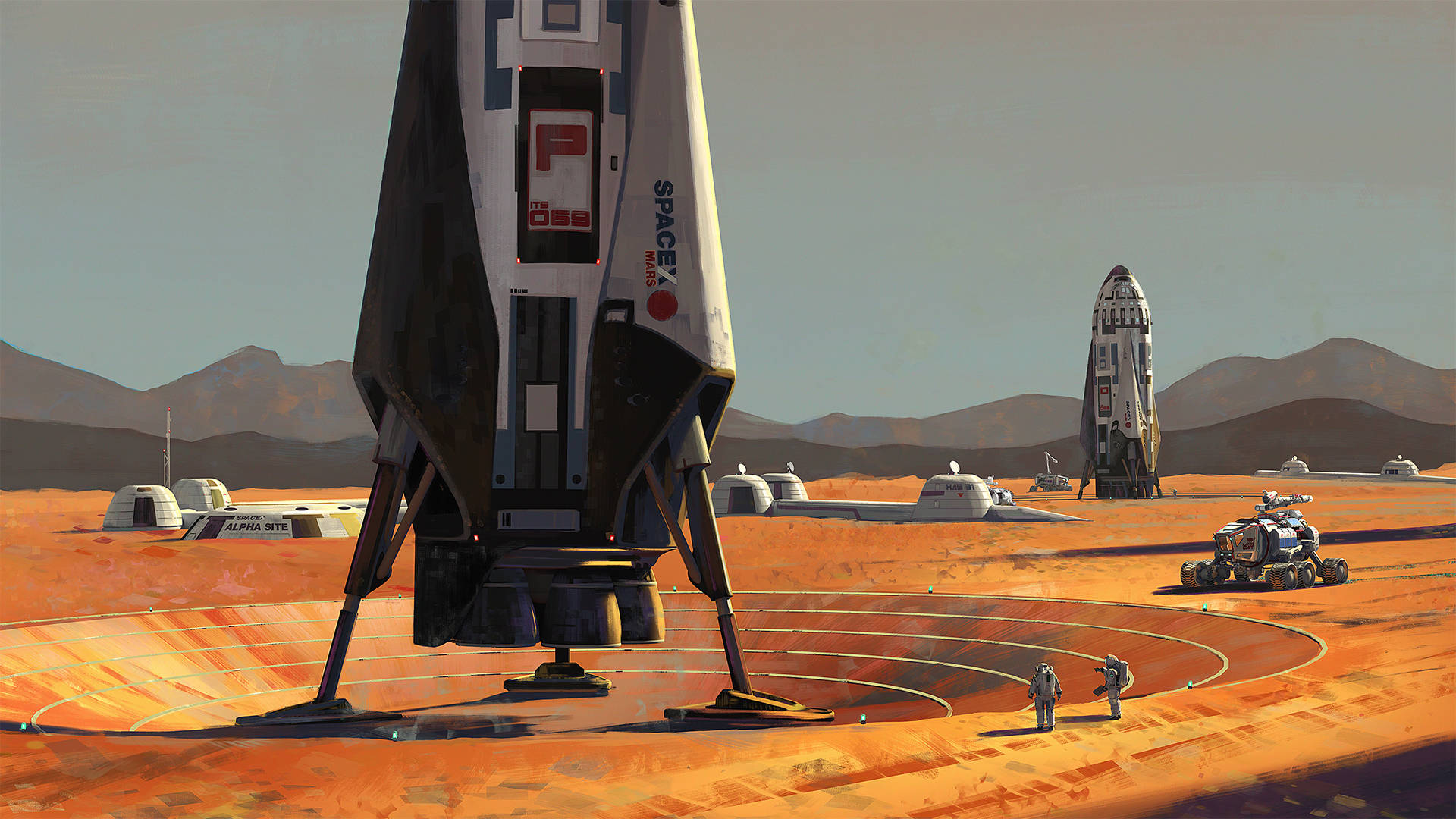 Spacex Its Starships At Mars Base Alpha Painting Wallpaper