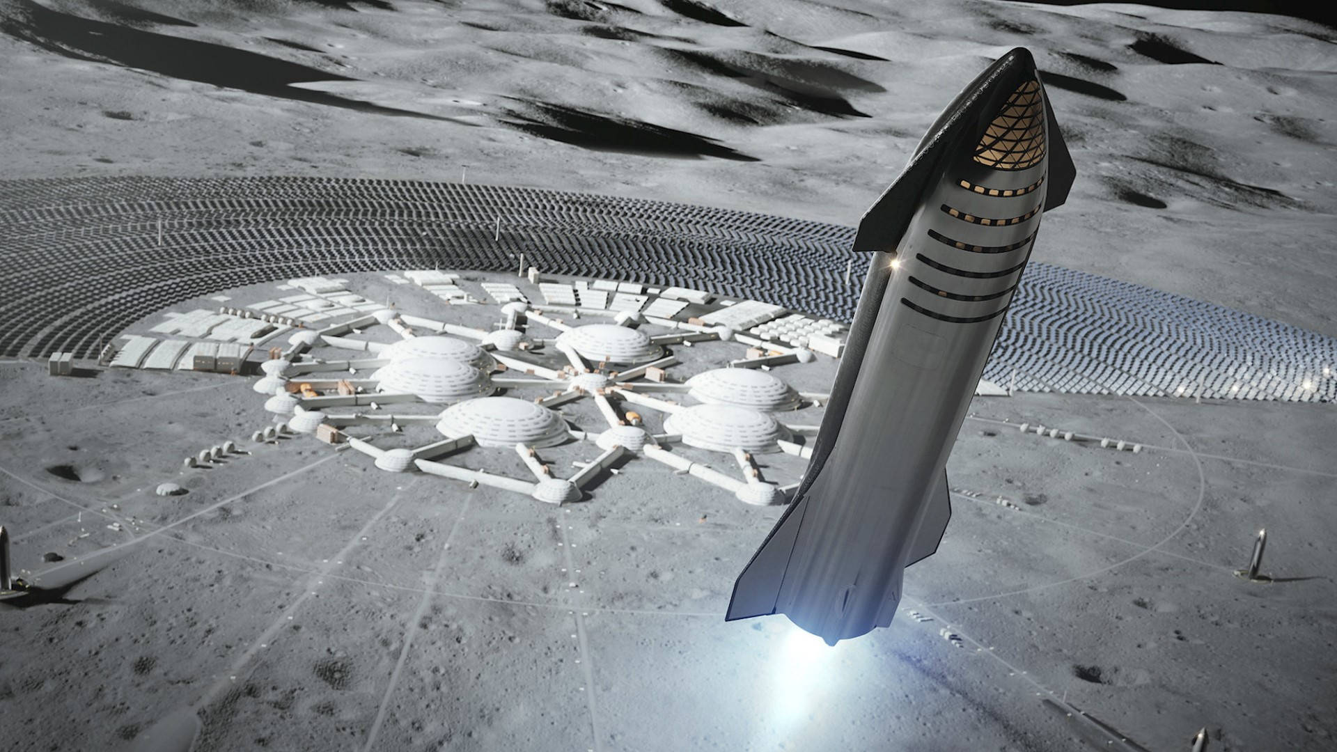 Spacex Starship Leaving Lunar Colony Wallpaper