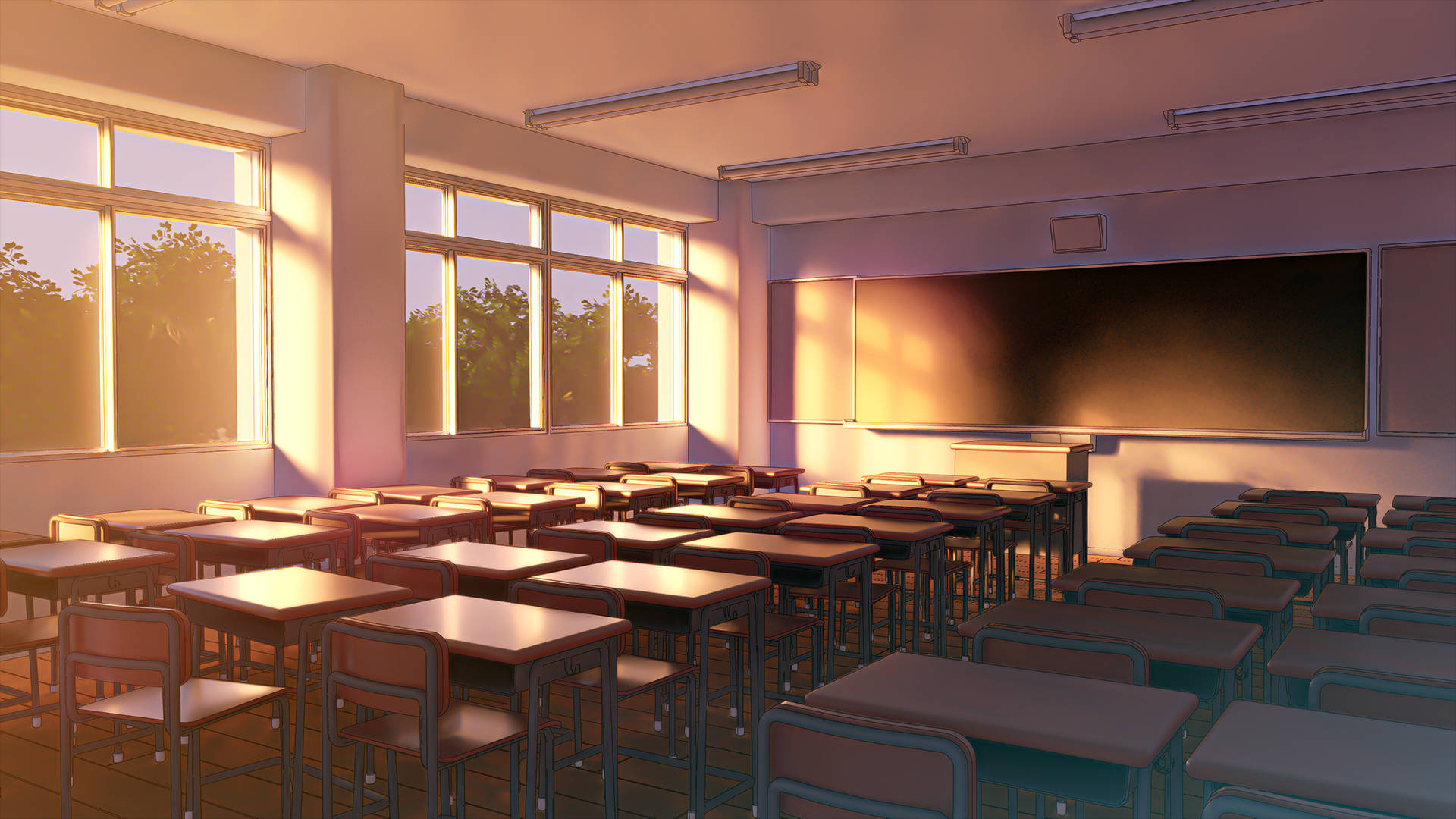 Spacey Anime Classroom Wallpaper