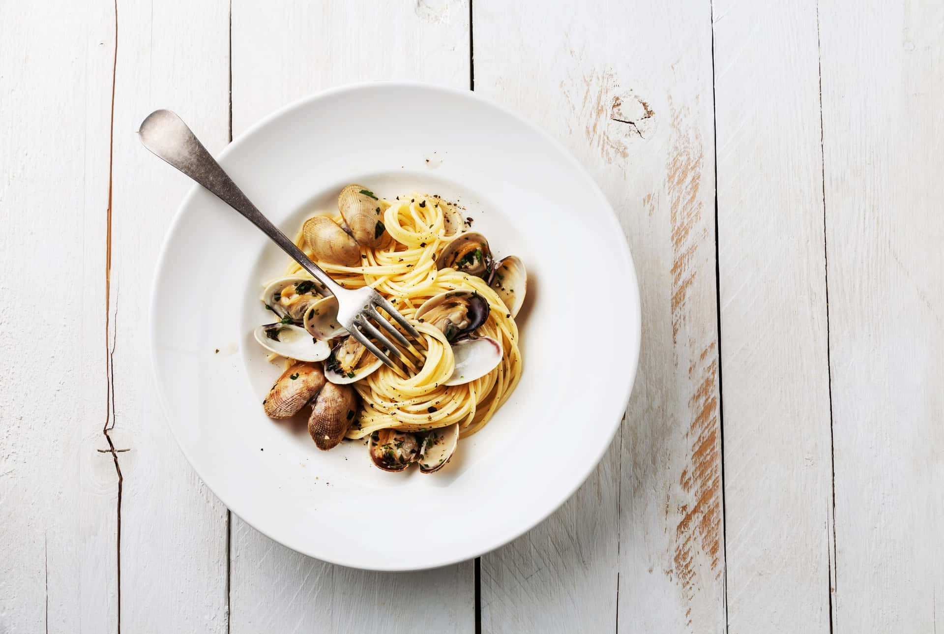 Spaghetti Alla Vongole Minimalist Food Photoshoot Wallpaper