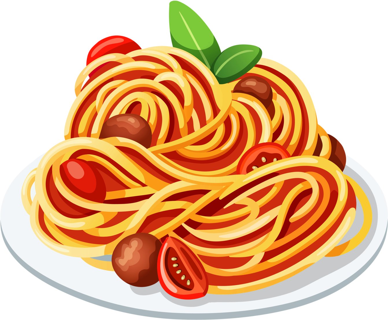 Spaghetti Tomato Basil Illustration PNG