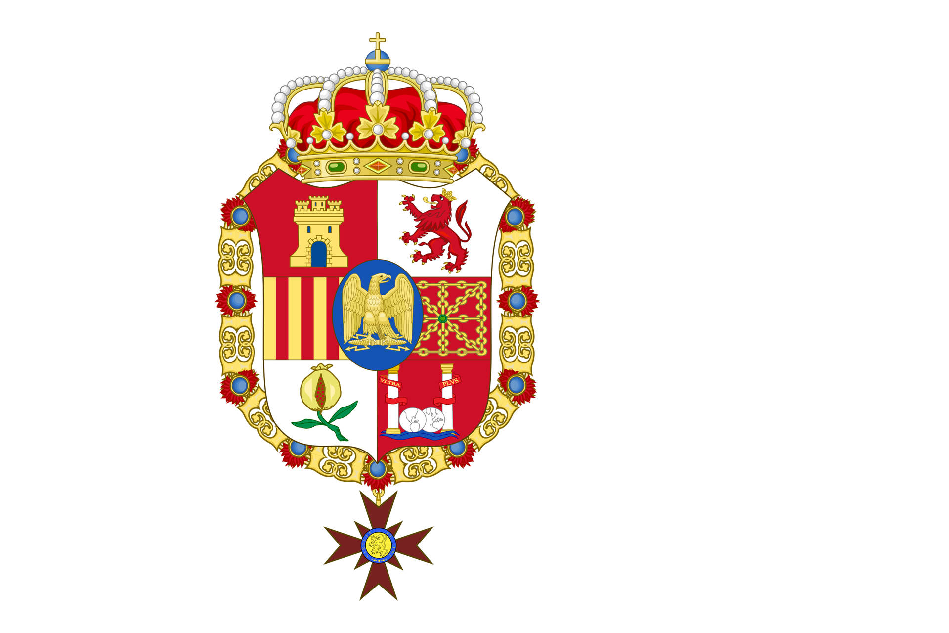 Spanien Flag Kappe af Våbendet Detaljeret Detaljeret Vector Kunst Skrivebord Tapet Wallpaper
