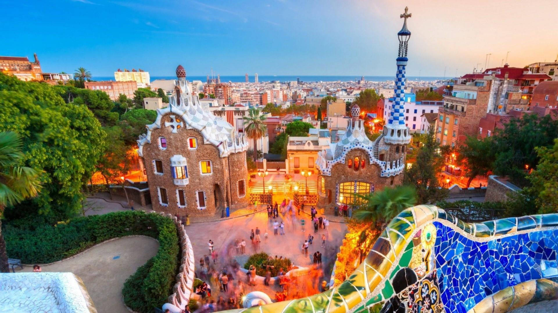 Enchanting Panoramic View of Park Guell, Barcelona, Spain Wallpaper