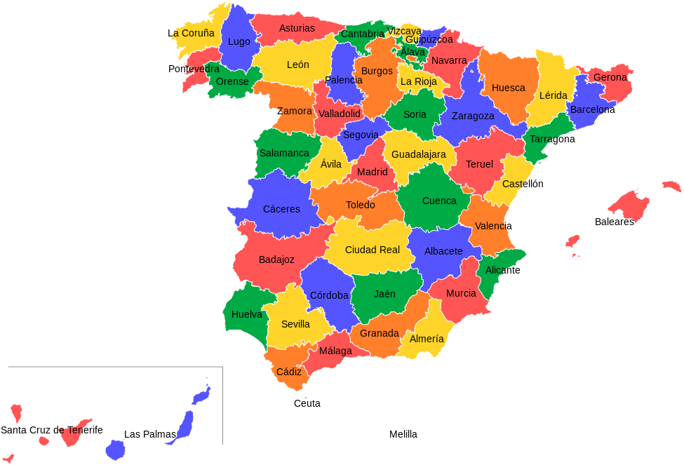 Spain Political Map Colorful Provinces PNG