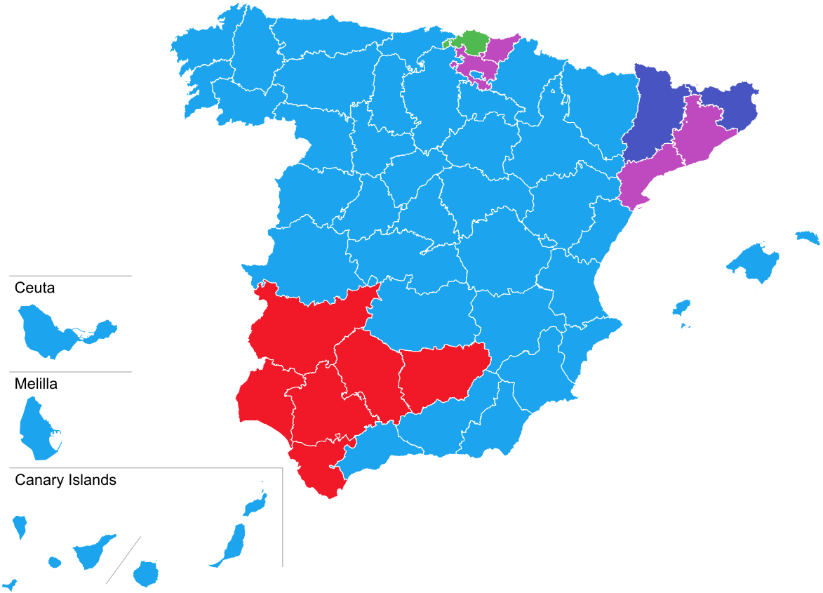 Spain Political Map Regions Color Coded PNG