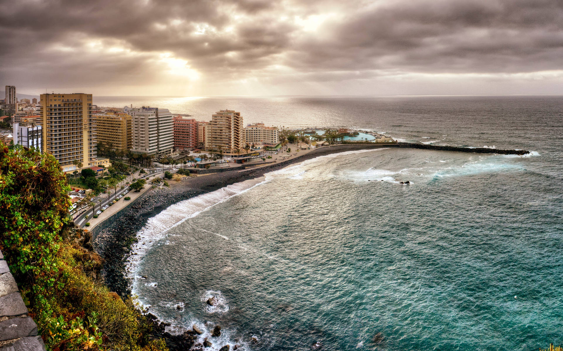 Spanien Puerto De La Cruz solnedgang tapet Wallpaper