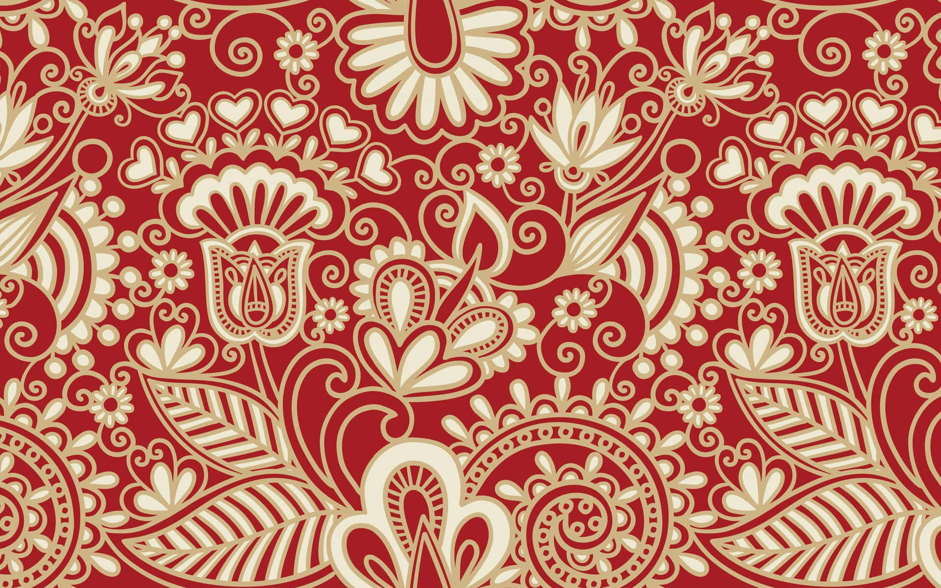 A Red And White Floral Pattern Wallpaper