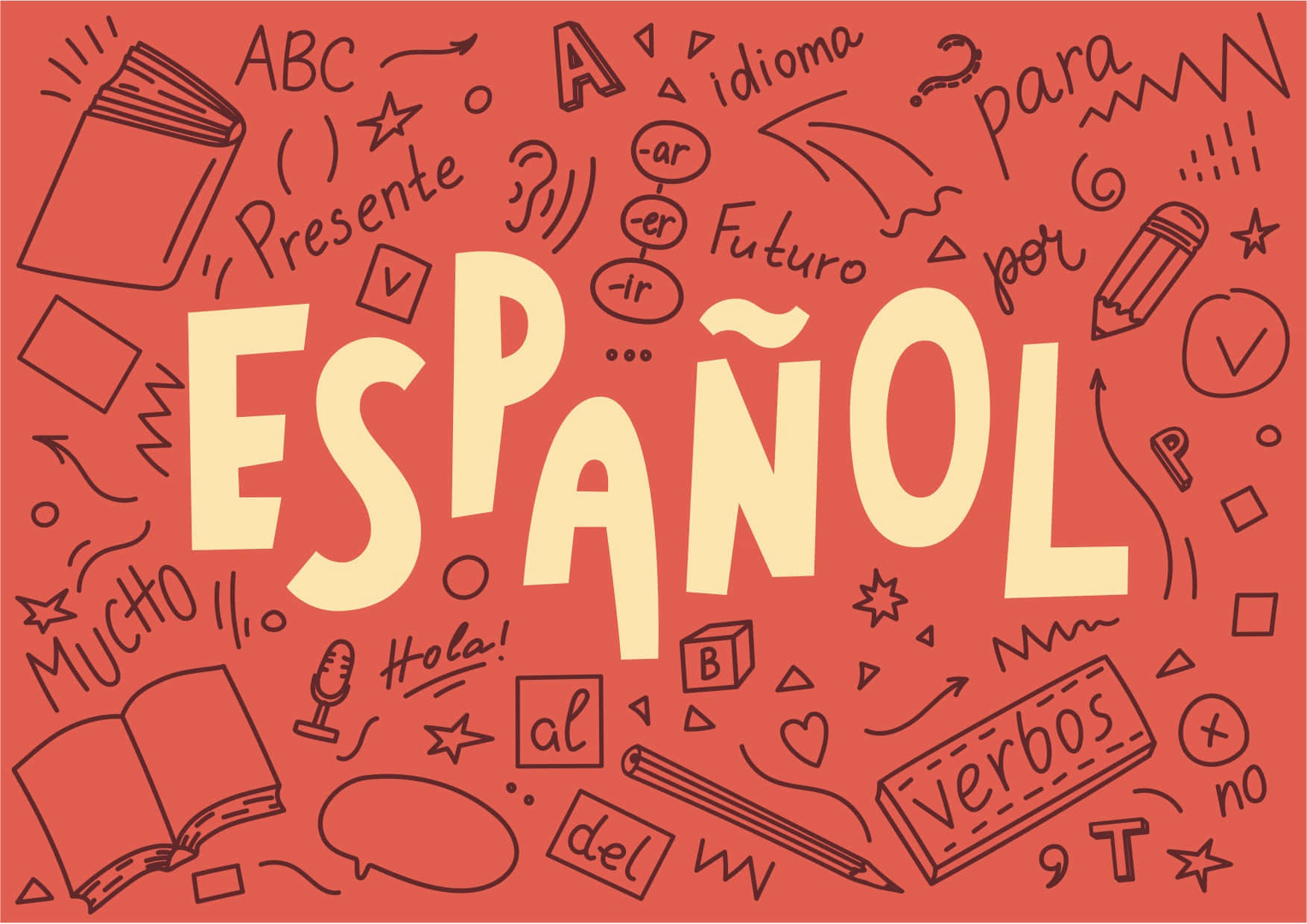 Spansk ord med tegninger og symboler