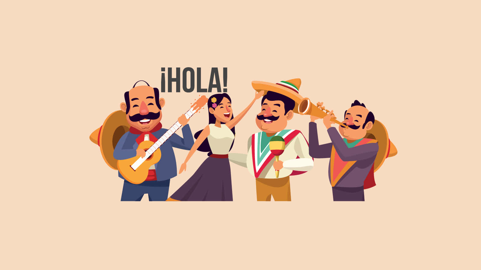 Engrupp Människor I Mexikanska Kostymer Spelar Musik.