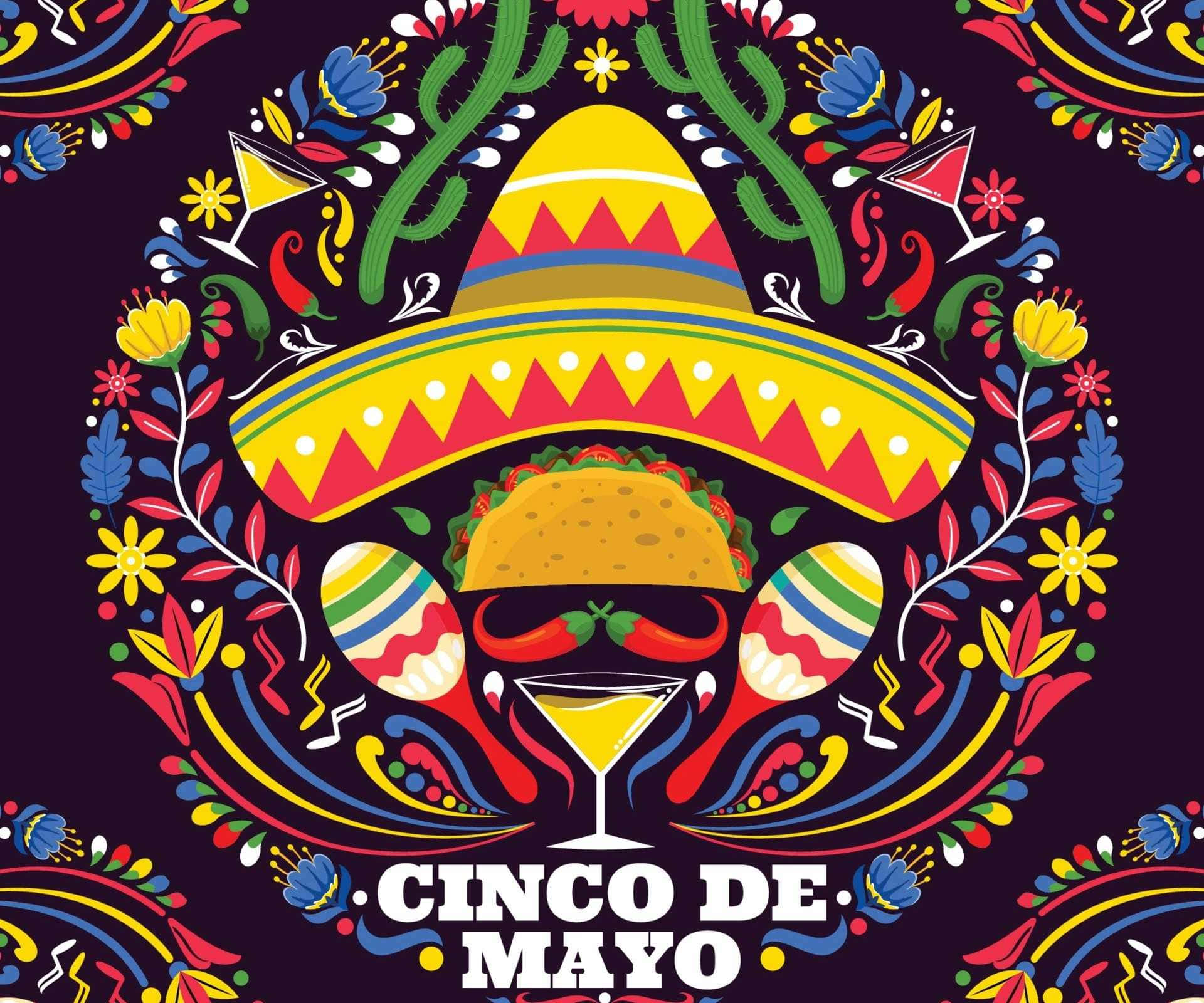 Cincode Mayo Plakat Mit Einem Sombrero Und Tequila. Wallpaper