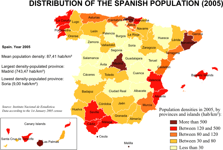 Spanish Population Distribution Map2005 PNG