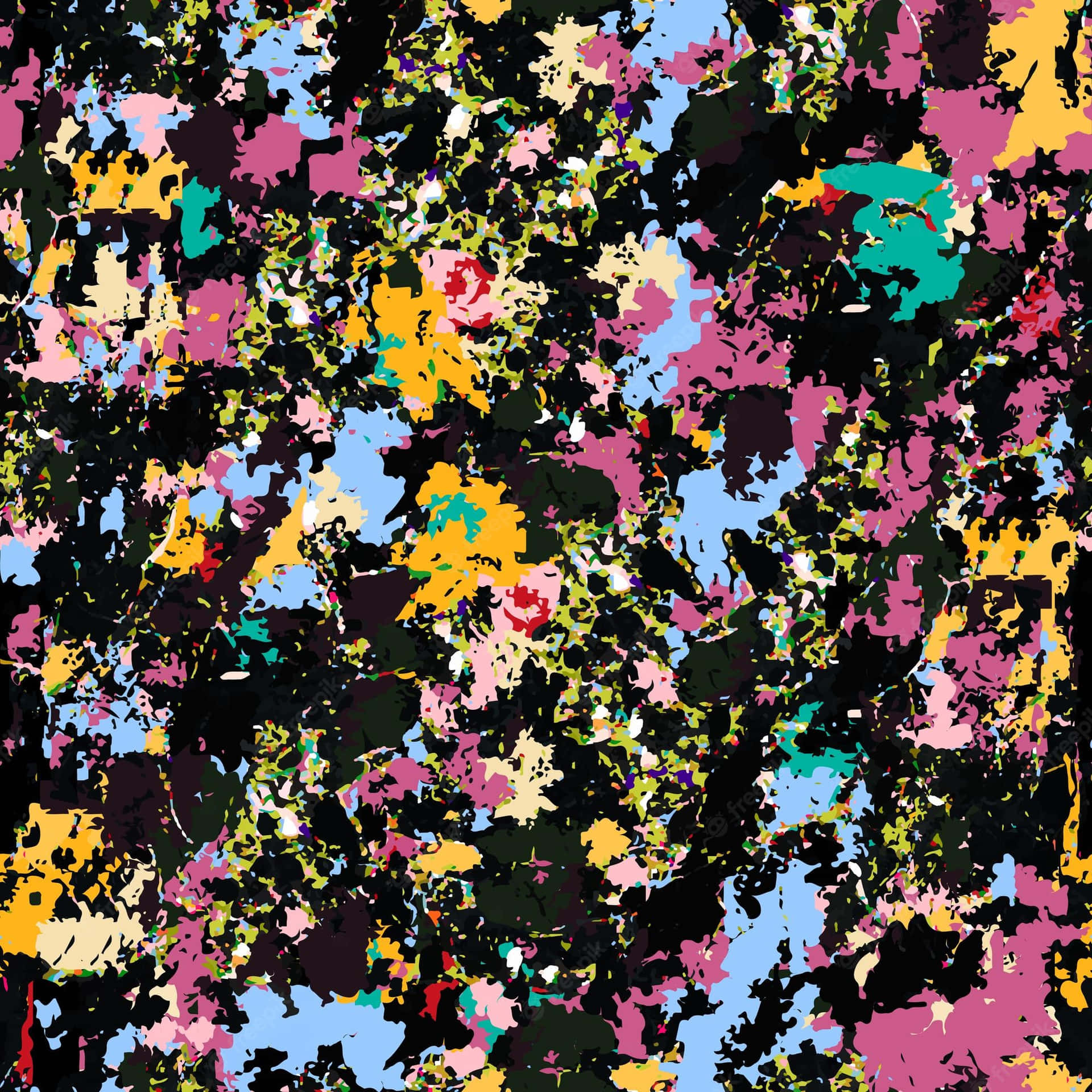 Et farverigt abstrakt maleri med masser af blomster og svømmeture Wallpaper