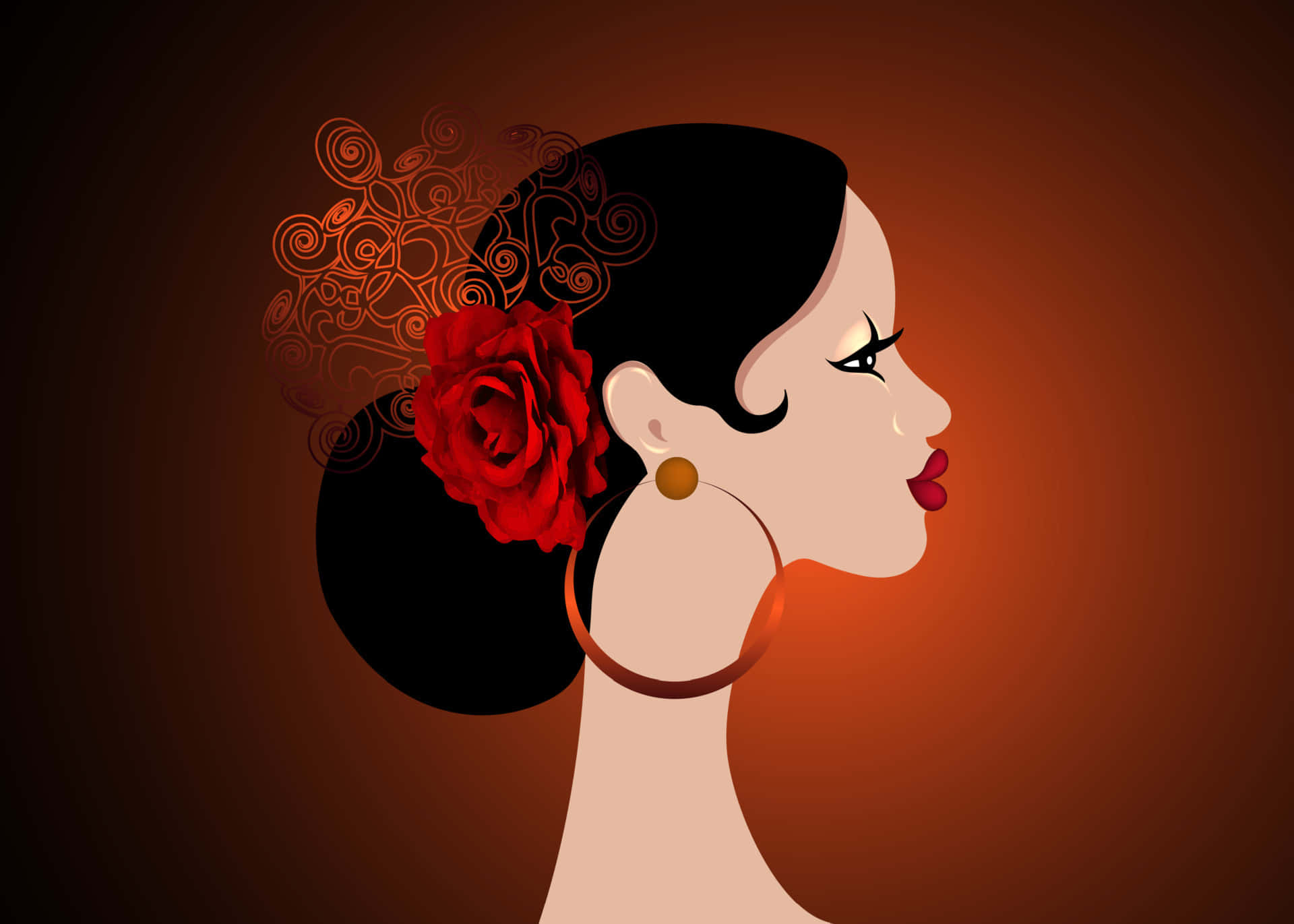 Spanish Woman Graphic In Red Gradient Wallpaper