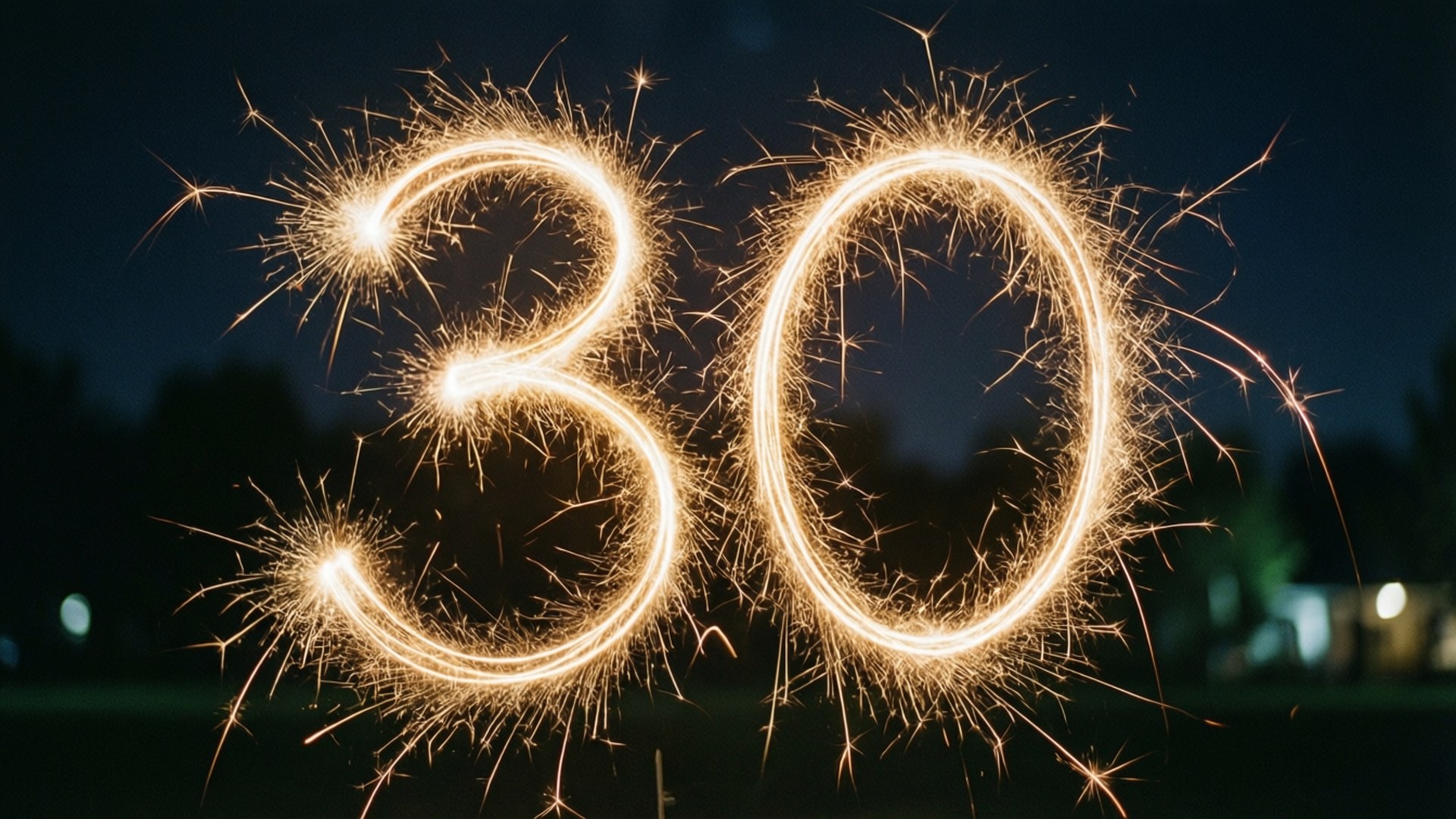 Magische lange belichting van een sterretje dat 30 schrijft in de nachtelijke hemel