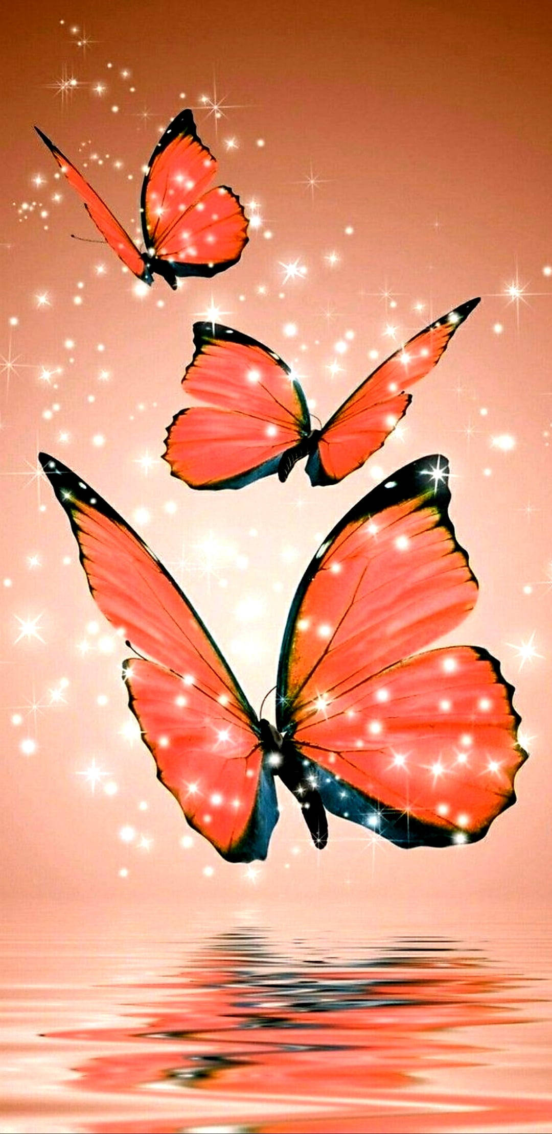 Sparkling Aesthetic Orange Butterfly Wallpaper