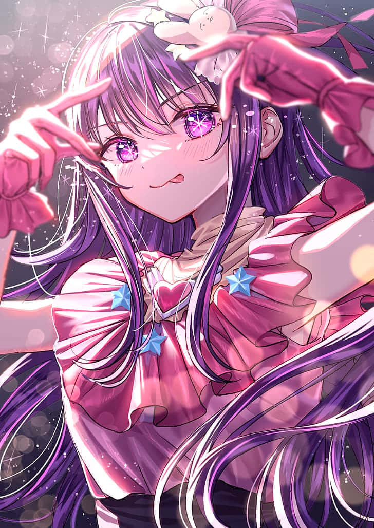 Sparkling Anime Girl Starry Backdrop Wallpaper