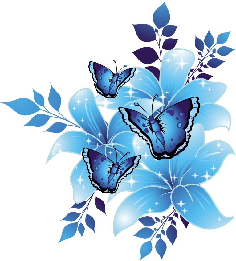 Sparkling Blue Butterfliesand Flowers PNG