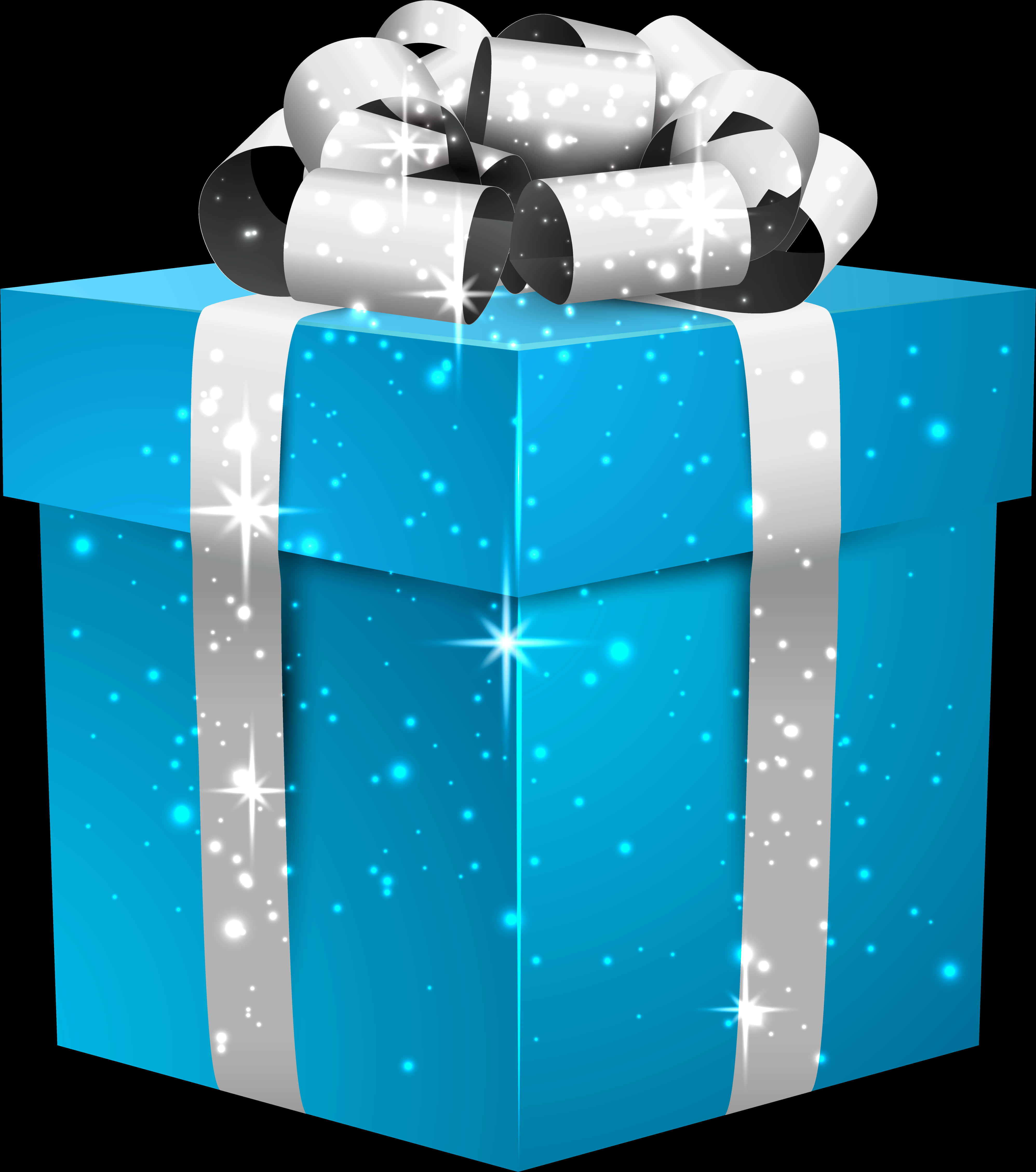 Sparkling Blue Gift Boxwith Silver Ribbon PNG