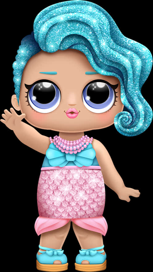 Sparkling Blue Haired Doll PNG