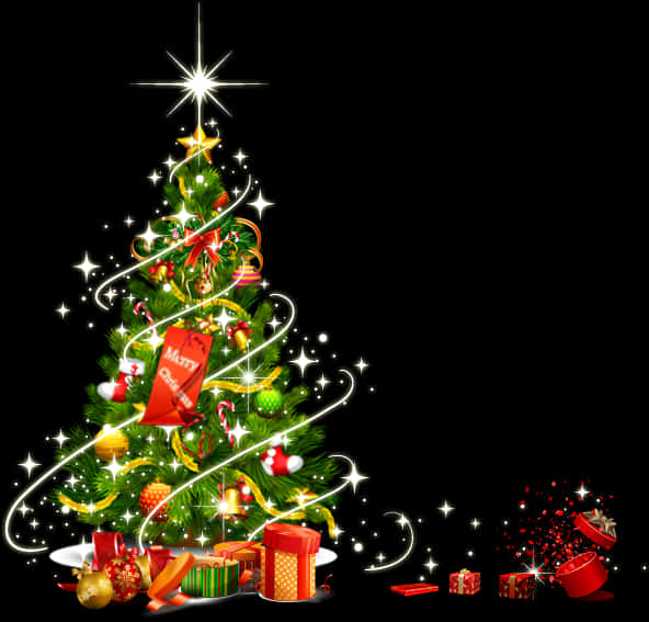 Sparkling Christmas Treewith Gifts PNG