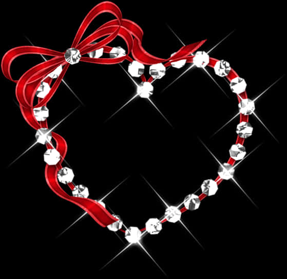 Sparkling Diamond Heartwith Red Ribbon PNG