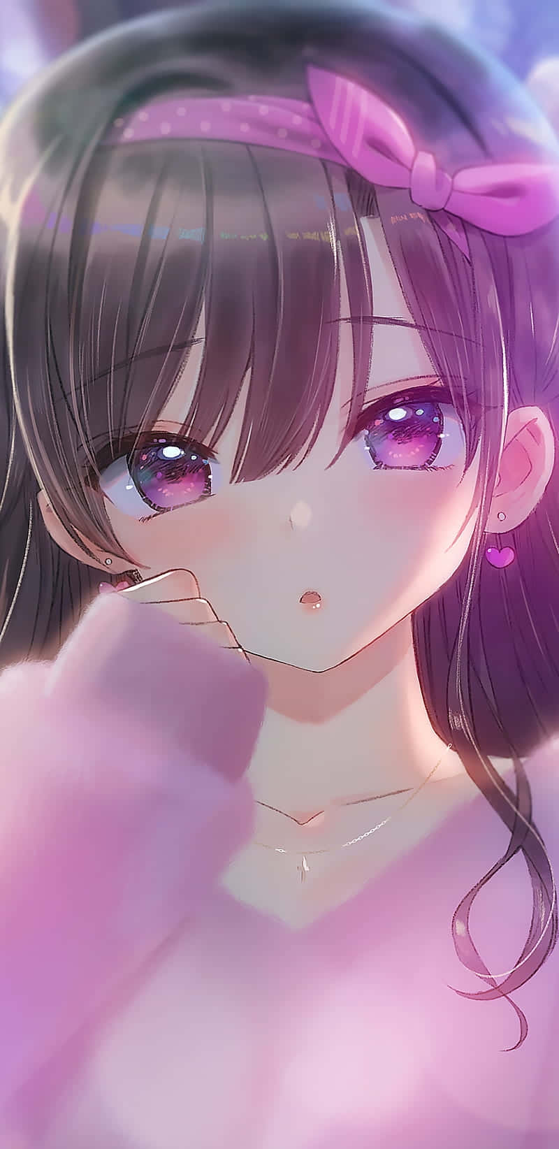 Sparkling Eyes Anime Girl Pink Accents Wallpaper