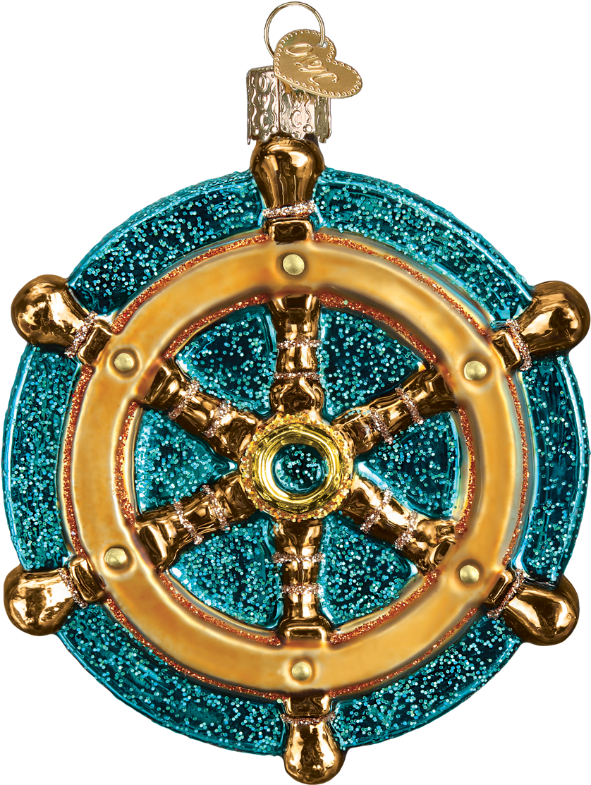 Sparkling Nautical Wheel Ornament.png PNG